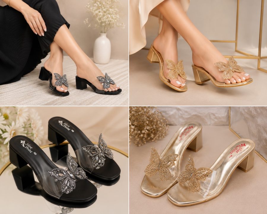 Butterfly crystal transparent heels