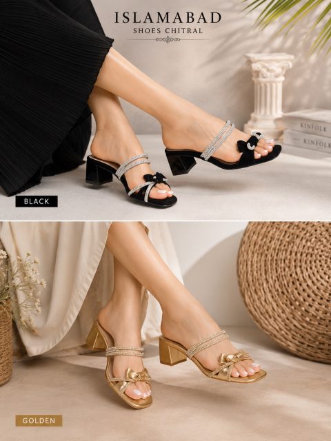 Crystal Bow Block Heel Slides